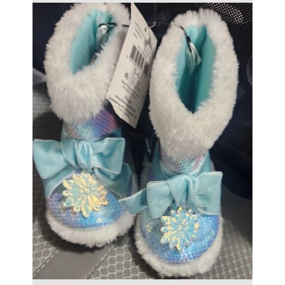 Little Girls Small 5/6 Frozen Bedroom Slippers Velvet Ribbons Fur Bedroom Shoes - Picture 6 of 6